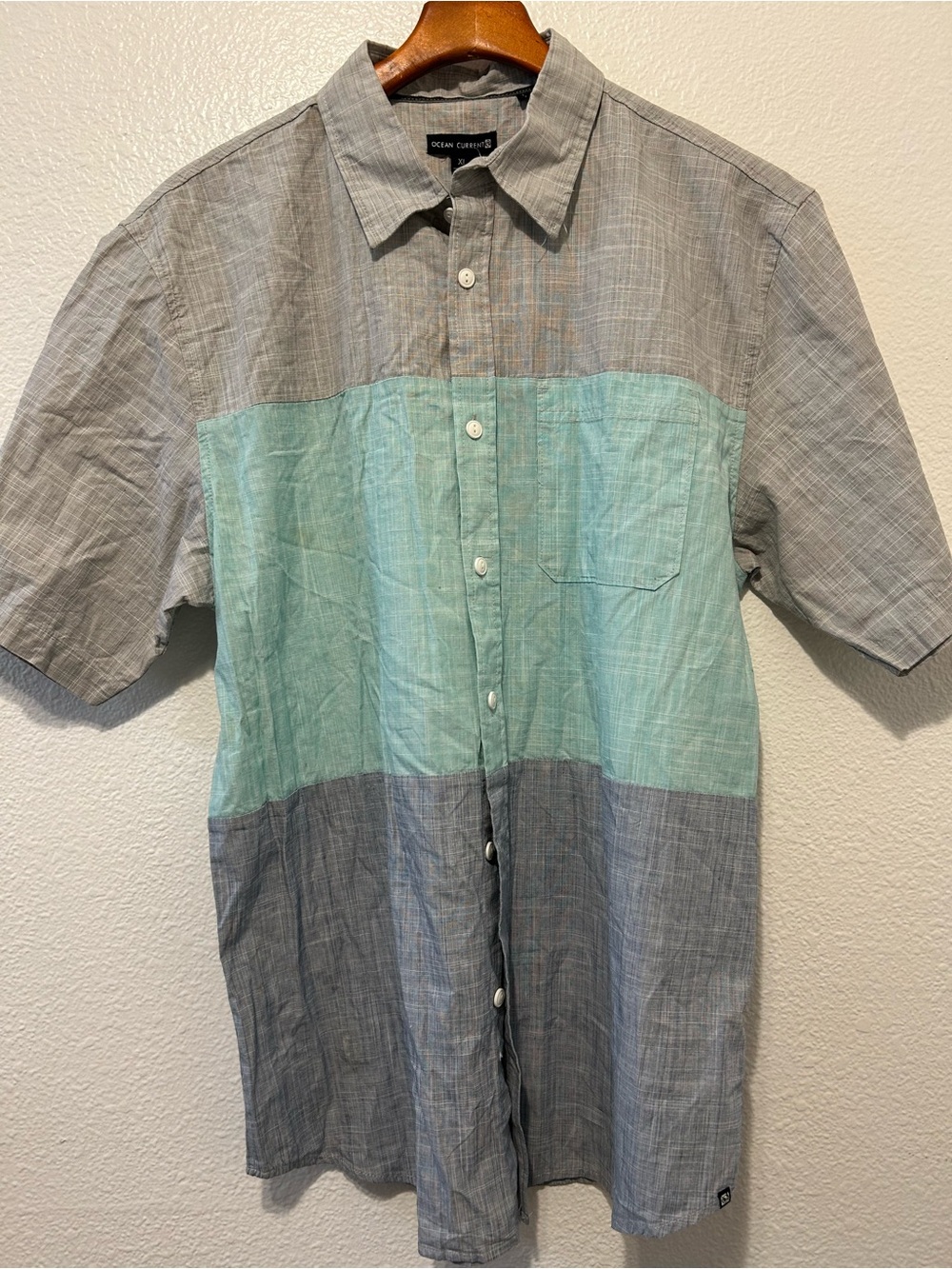 Ocean Current Men’s Short-Sleeve Colorblock Button-Up - Seafoam & Gray
